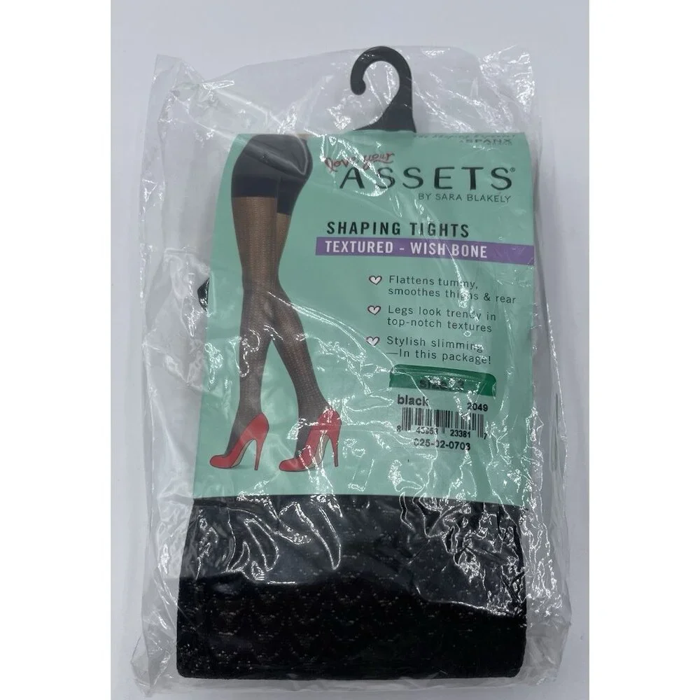SPANX LOVE YOUR ASSETS SHAPING TIGHTS Size 3 BLACK‎ TEXTURED WISHBONE
